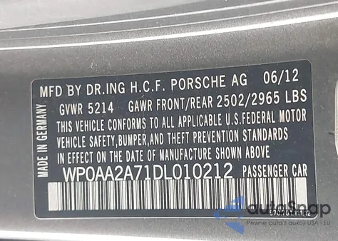 2013 Porsche Panamera 4 z USA, uszkodzony, nr VIN WP0AA2A71DL010212